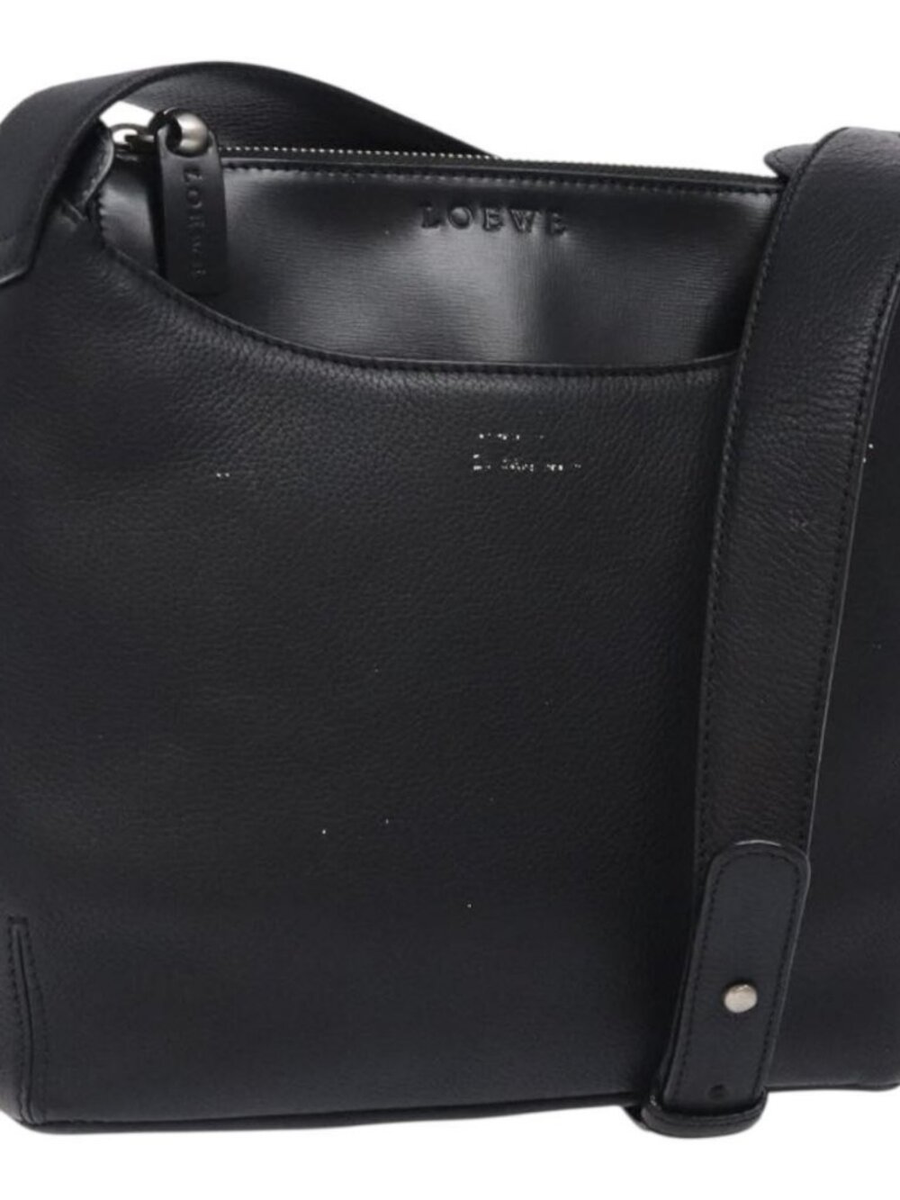 Authentic LOEWE Shoulder Bag Leather Black Silver
